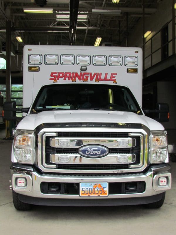 Front view of a Springville Ambulance.