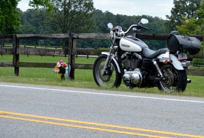 motorcycle at roadside memorial