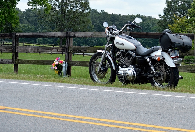 motorcycle at roadside memorial